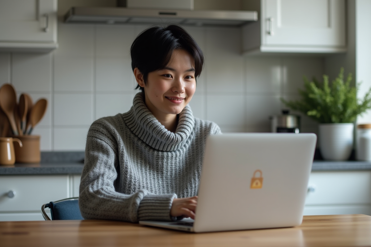 Femme développeuse web concentrée sur son ordinateur à la maison