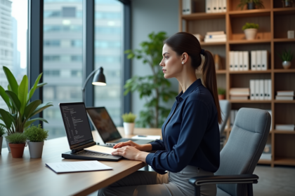 Femme professionnelle scannant des documents au bureau