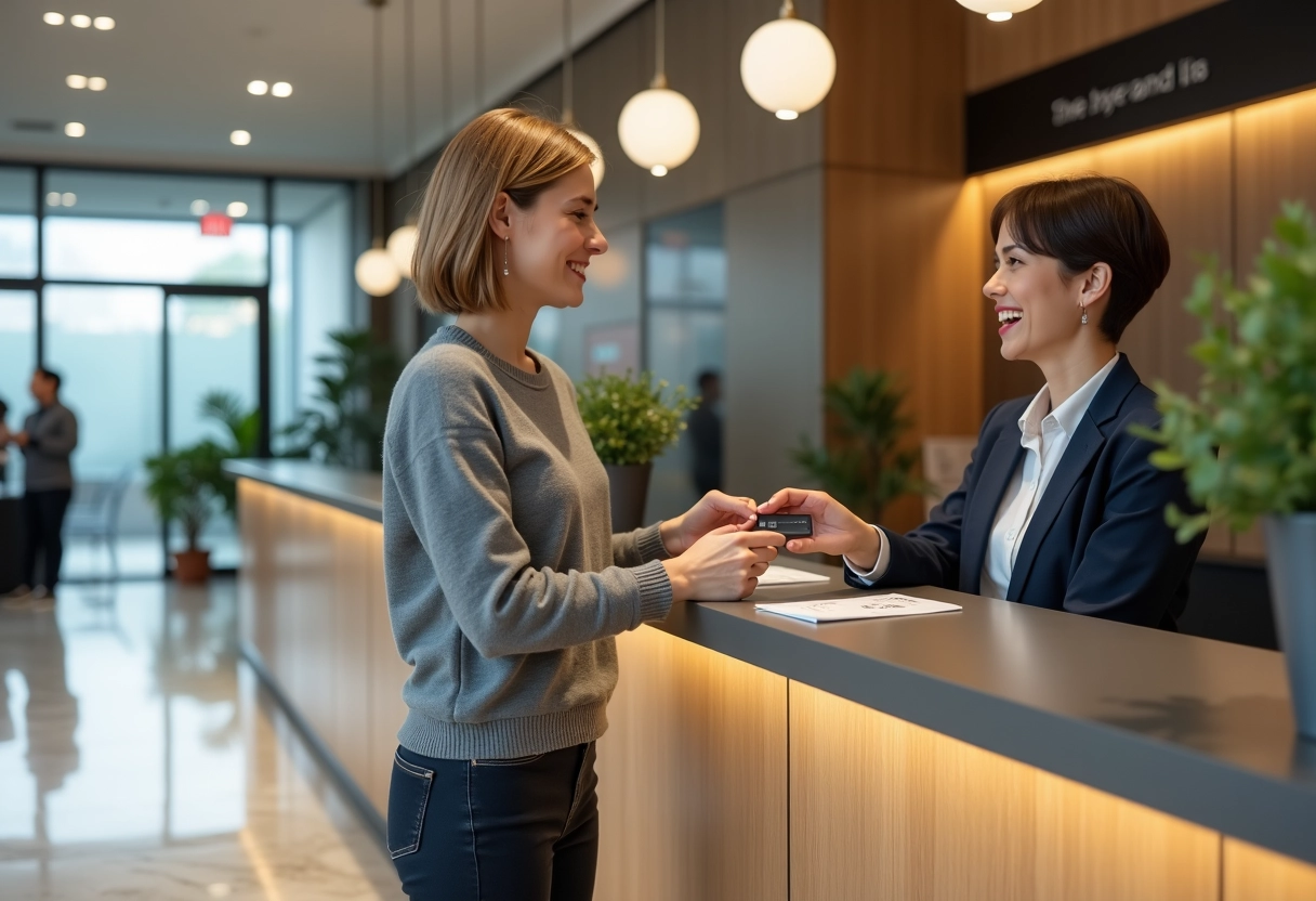 Femme présentant sa pièce d