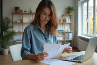 Jeune femme compare deux notes de mot de passe dans un intérieur lumineux