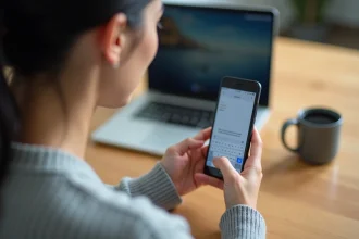 Femme utilisant le clavier Gboard sur un smartphone Android pour copier-coller du texte avec le presse-papier