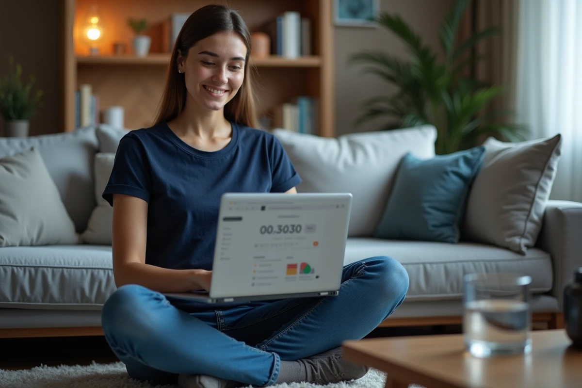 Jeune femme gérant un tableau de bord d'hébergement serveur Minecraft sur laptop pour éviter les lags