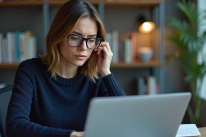 Femme d age moyen travaillant sur son ordinateur en bureau