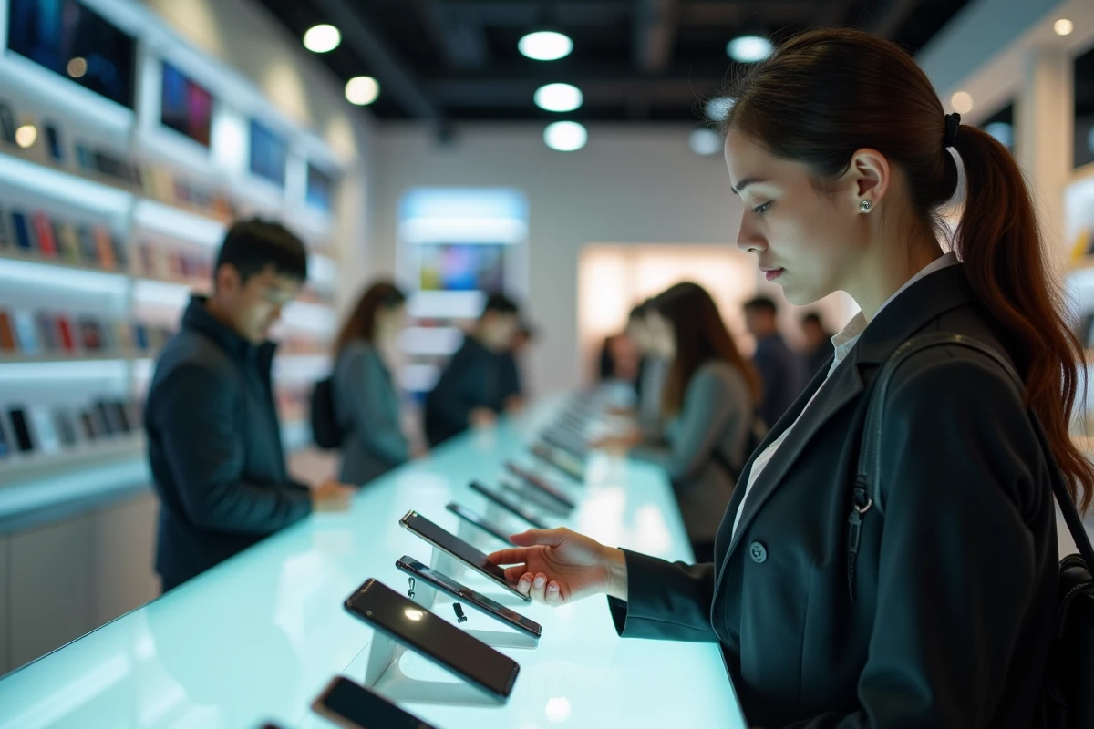 Jeune femme regardant des smartphones d