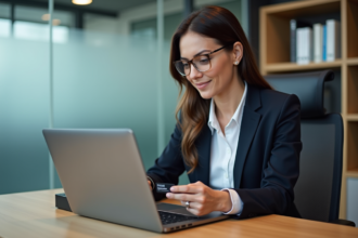 Femme professionnelle vérifiant un certificat numérique au bureau