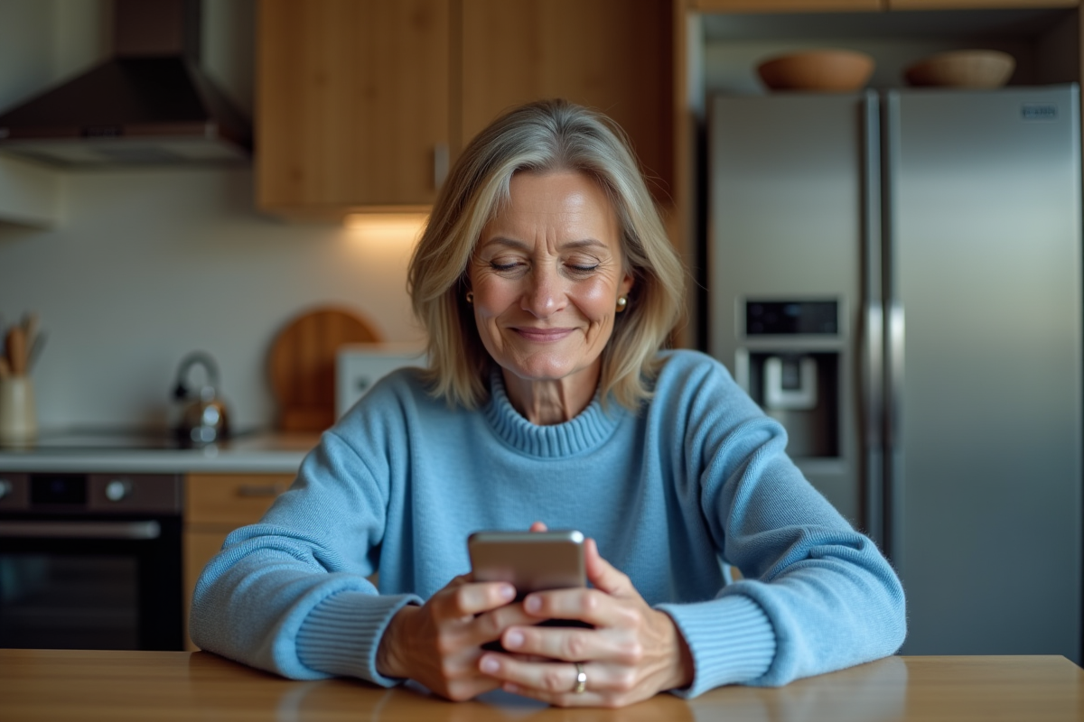 Femme examine un certificat digital à la maison