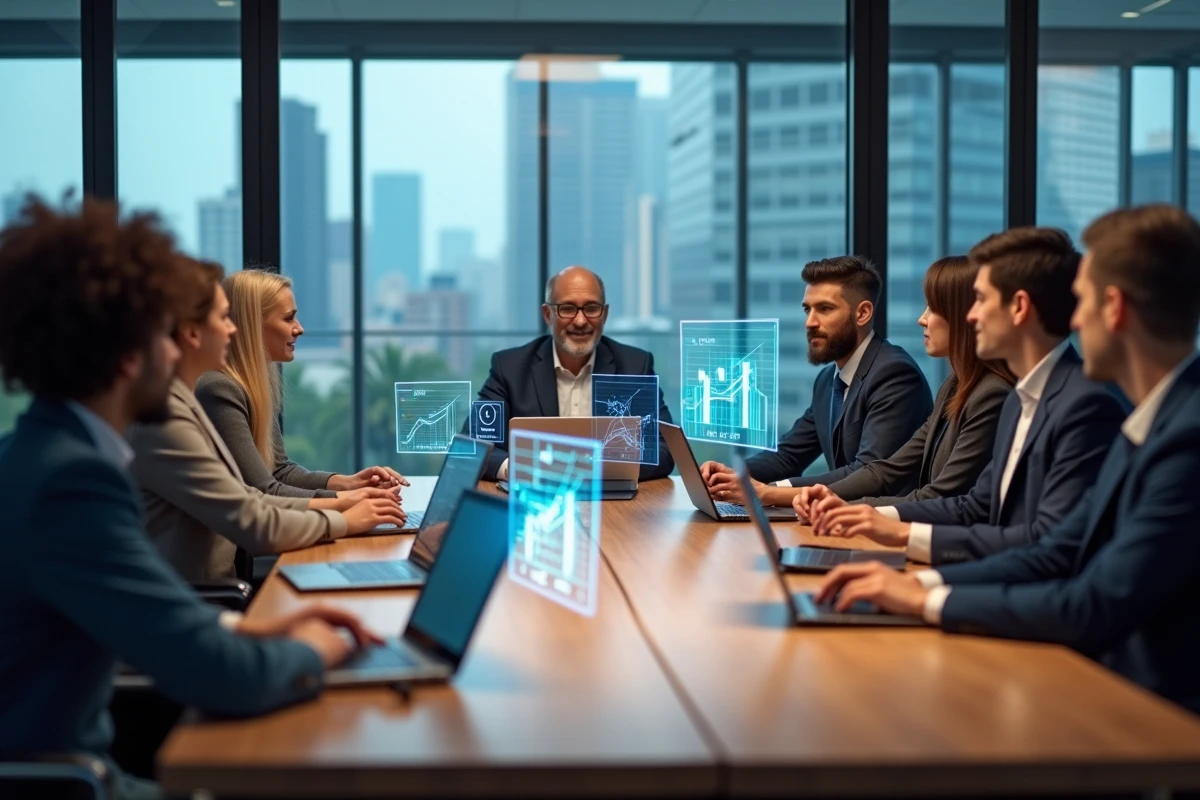 Groupe de professionnels en réunion dans un bureau moderne