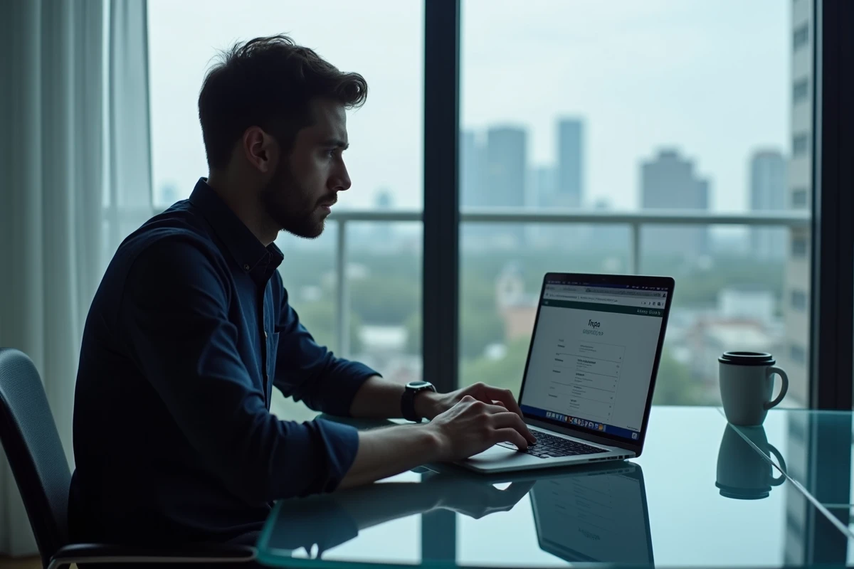 Homme analysant des paramètres de confidentialité sur son ordinateur portable pour choisir un site Instagram sécurisé