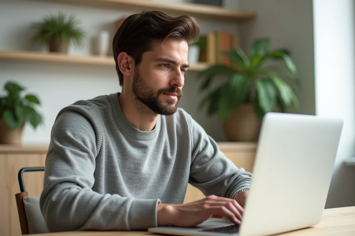 Homme au bureau moderne travaillant sur son ordinateur