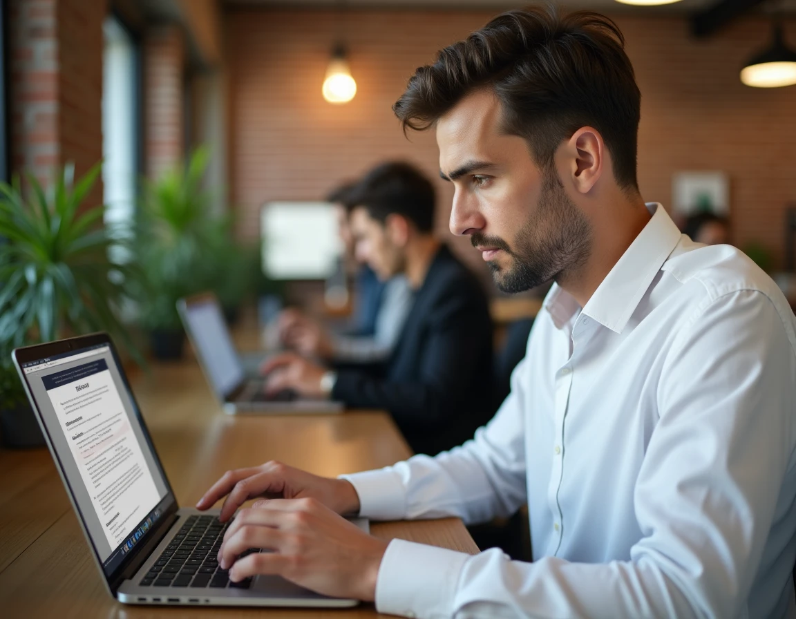 Homme soumettant un formulaire d'appel de bannissement de compte en espace de coworking