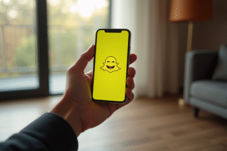 Main tenant un smartphone avec emoji cœur Snapchat