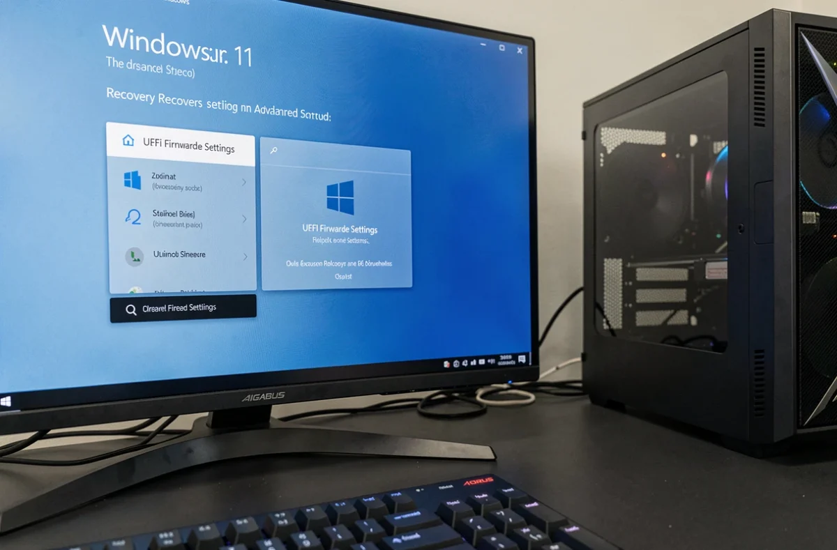 Écran Windows 11 affichant le menu des paramètres UEFI pour démarrer dans le BIOS d'une carte mère AORUS