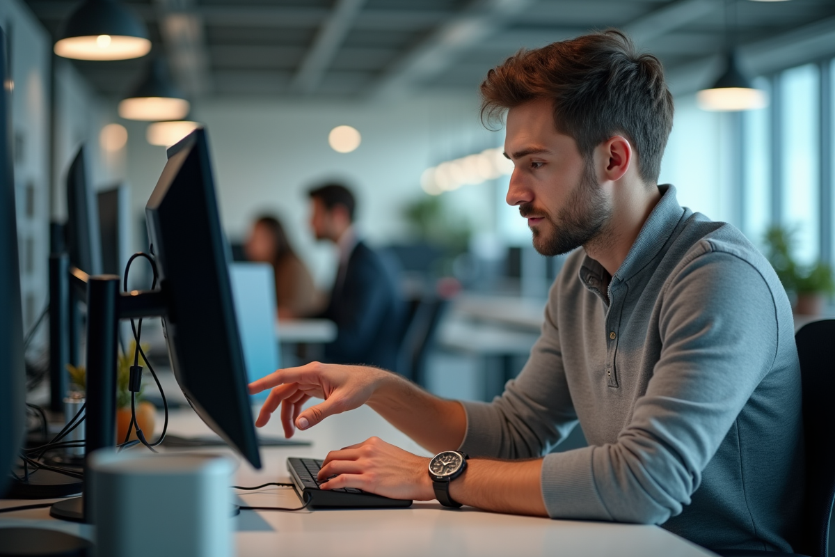 Jeune homme aide une collègue face à une alerte de phishing